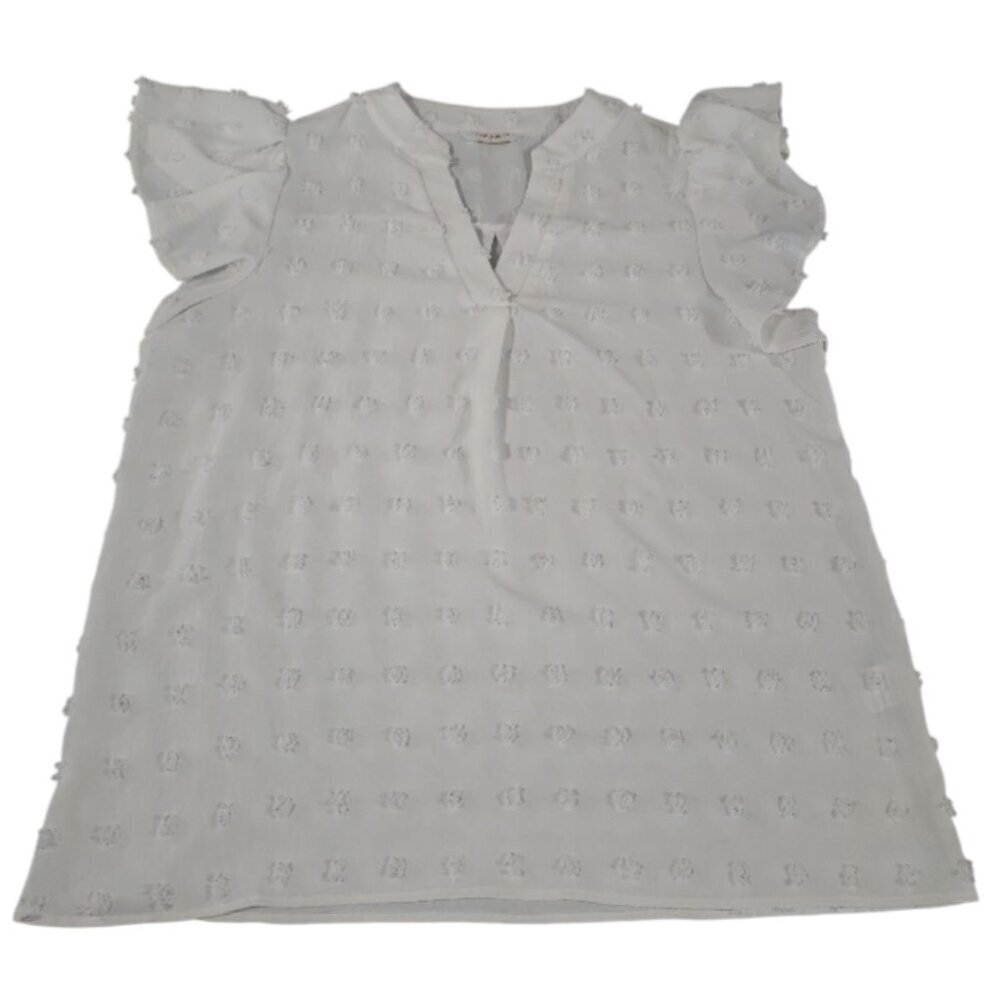 Fantaslook White Blouse V Neck Ruffle Sleeve Women's Large - Picture 4 of 6